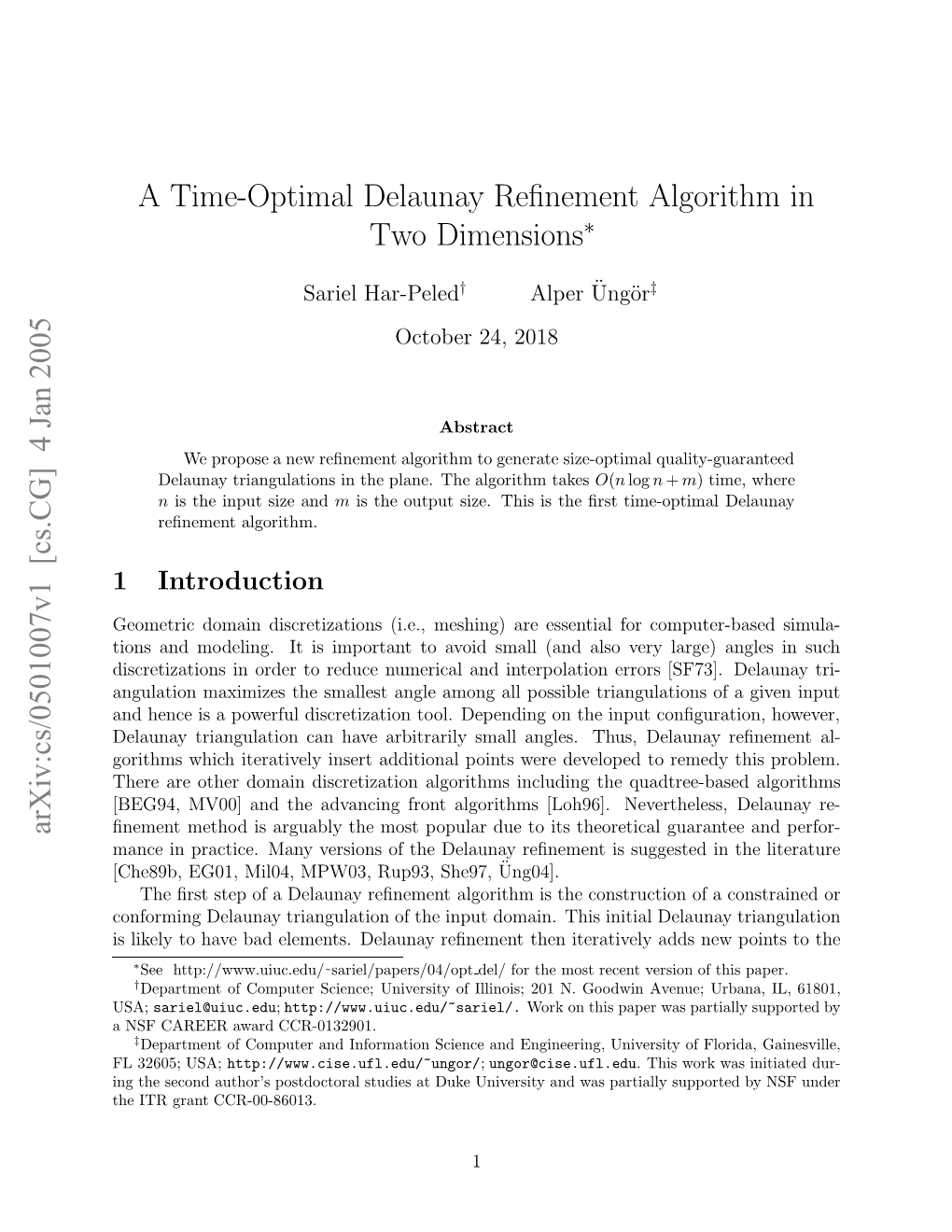 A Time-Optimal Delaunay Refinement Algorithm in Two Dimensions