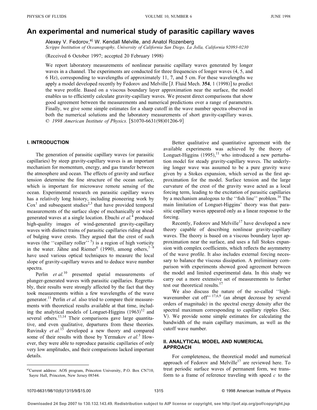 An Experimental and Numerical Study of Parasitic Capillary Waves Alexey V