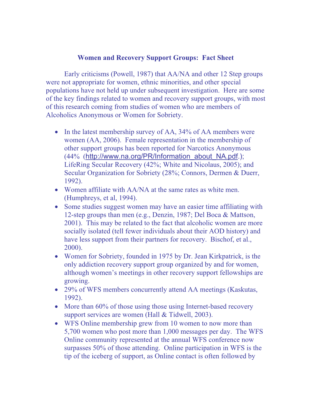 Women and Recovery Support Groups: Fact Sheet