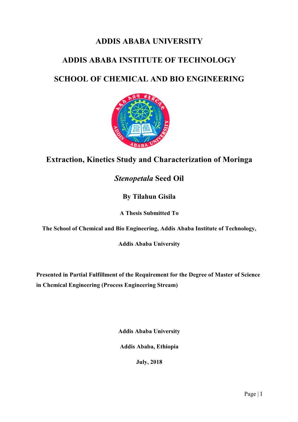 Extraction, Kinetics Study and Characterization of Moringa