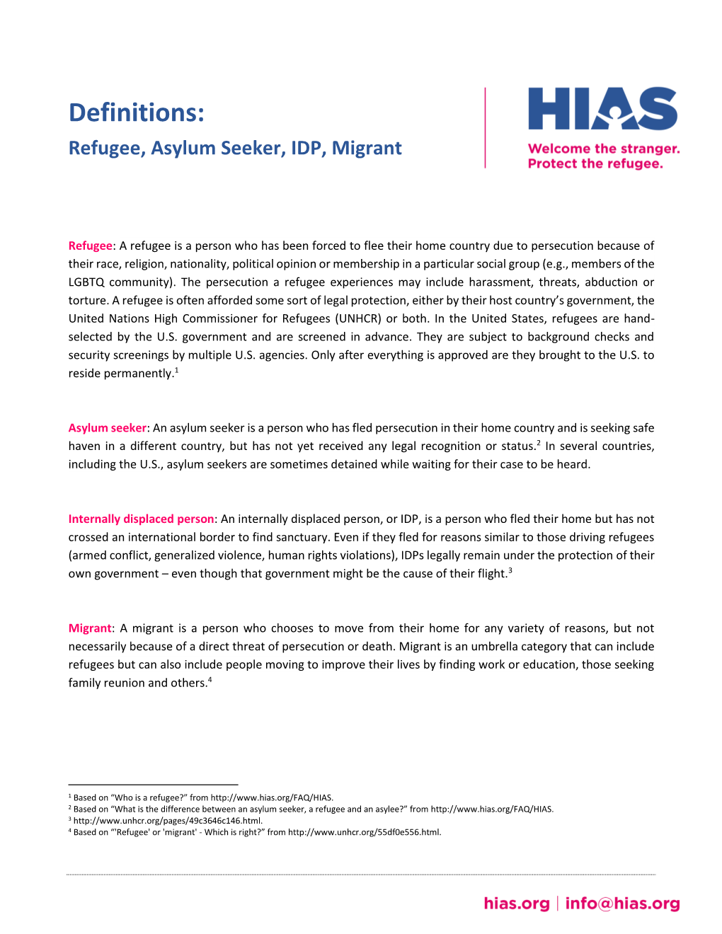 Definitions of Refugee, Asylum Seeker, IDP, Migrant