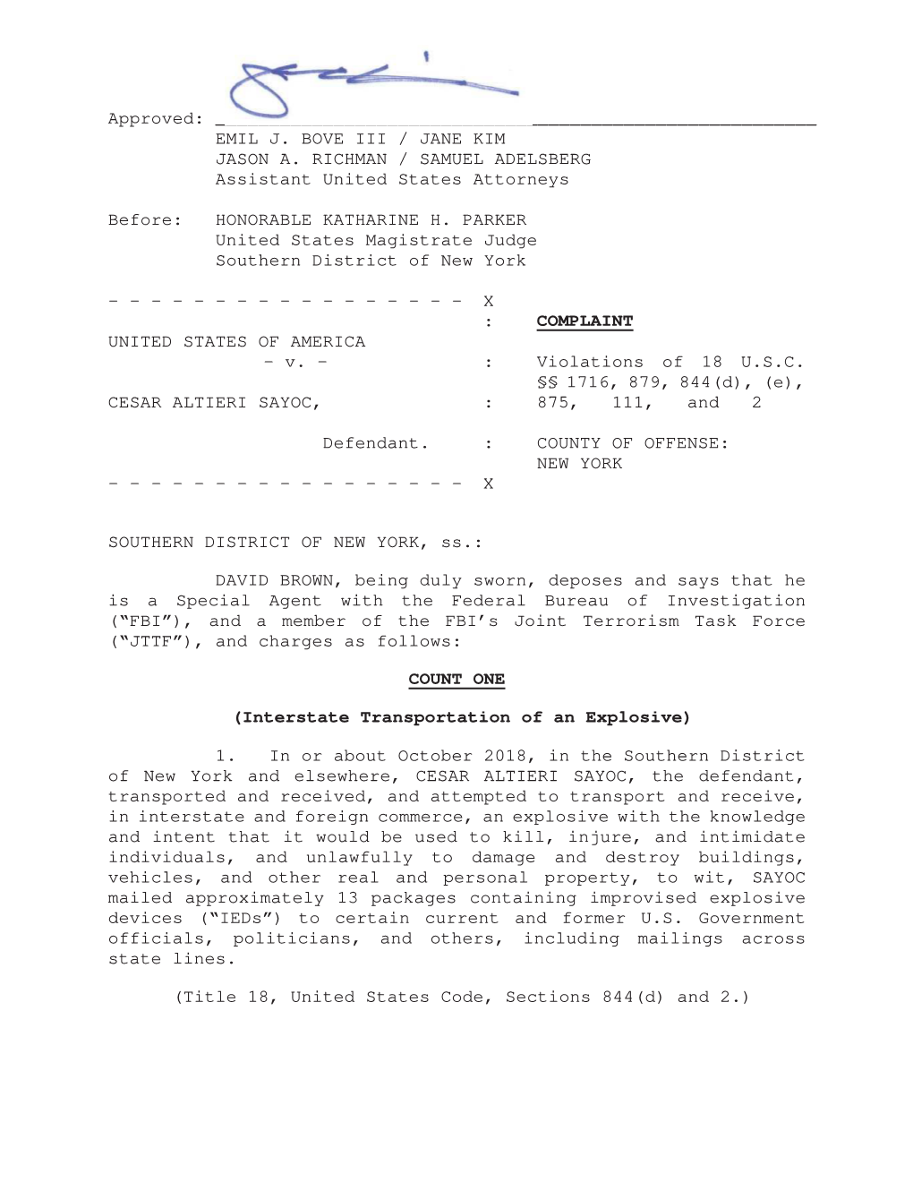 Criminal Complaint