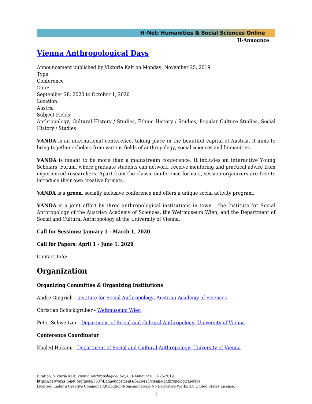 Vienna Anthropological Days Organization