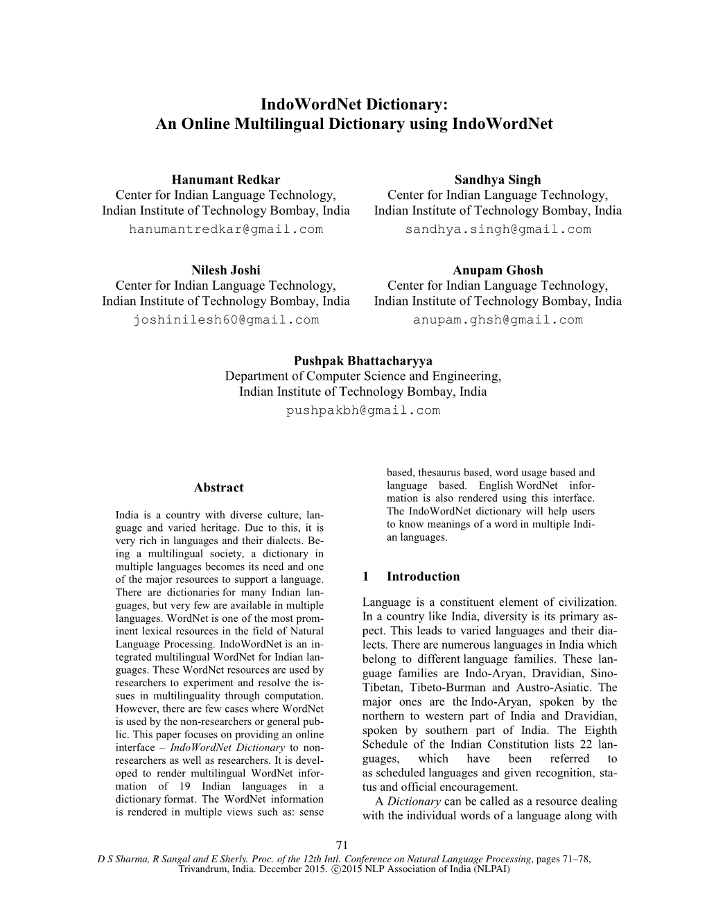 Indowordnet Dictionary: an Online Multilingual Dictionary Using Indowordnet