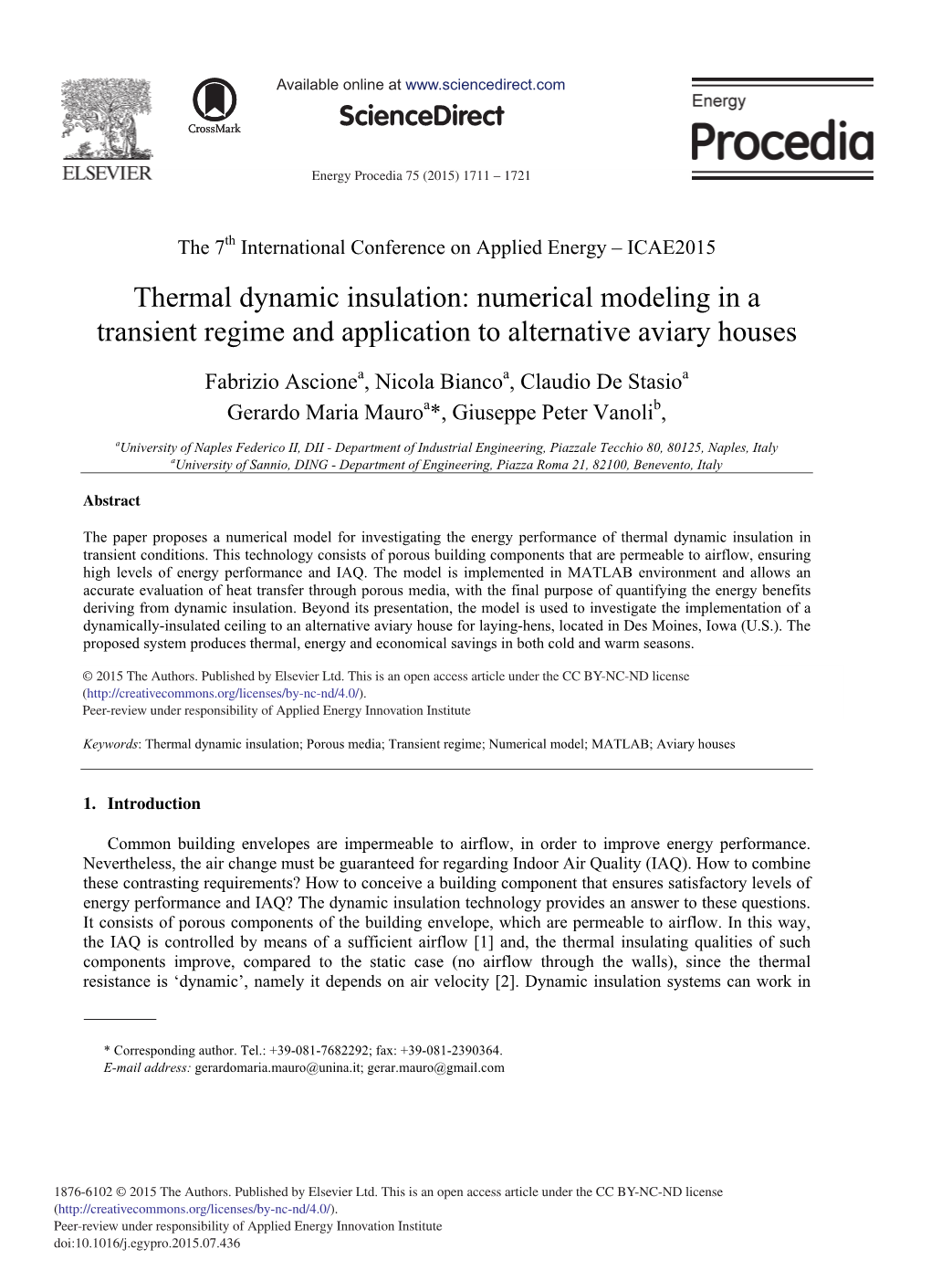 Thermal Dynamic Insulation: Numerical Modeling in a Transient Regime and Application to Alternative Aviary Houses