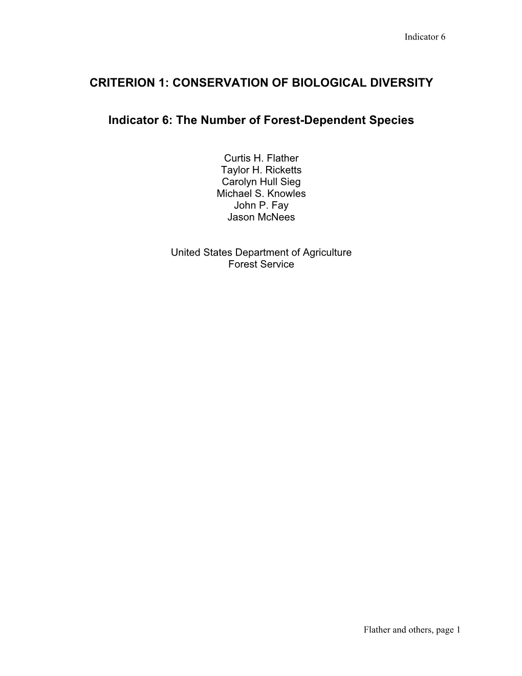 CONSERVATION of BIOLOGICAL DIVERSITY Indicator 6