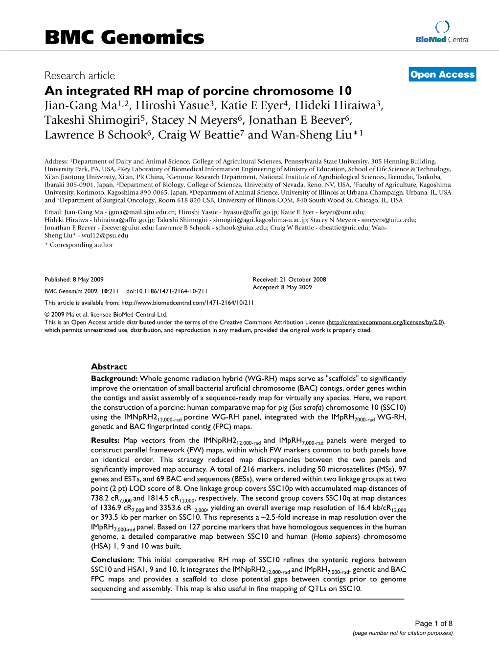 An Integrated RH Map of Porcine Chromosome 10