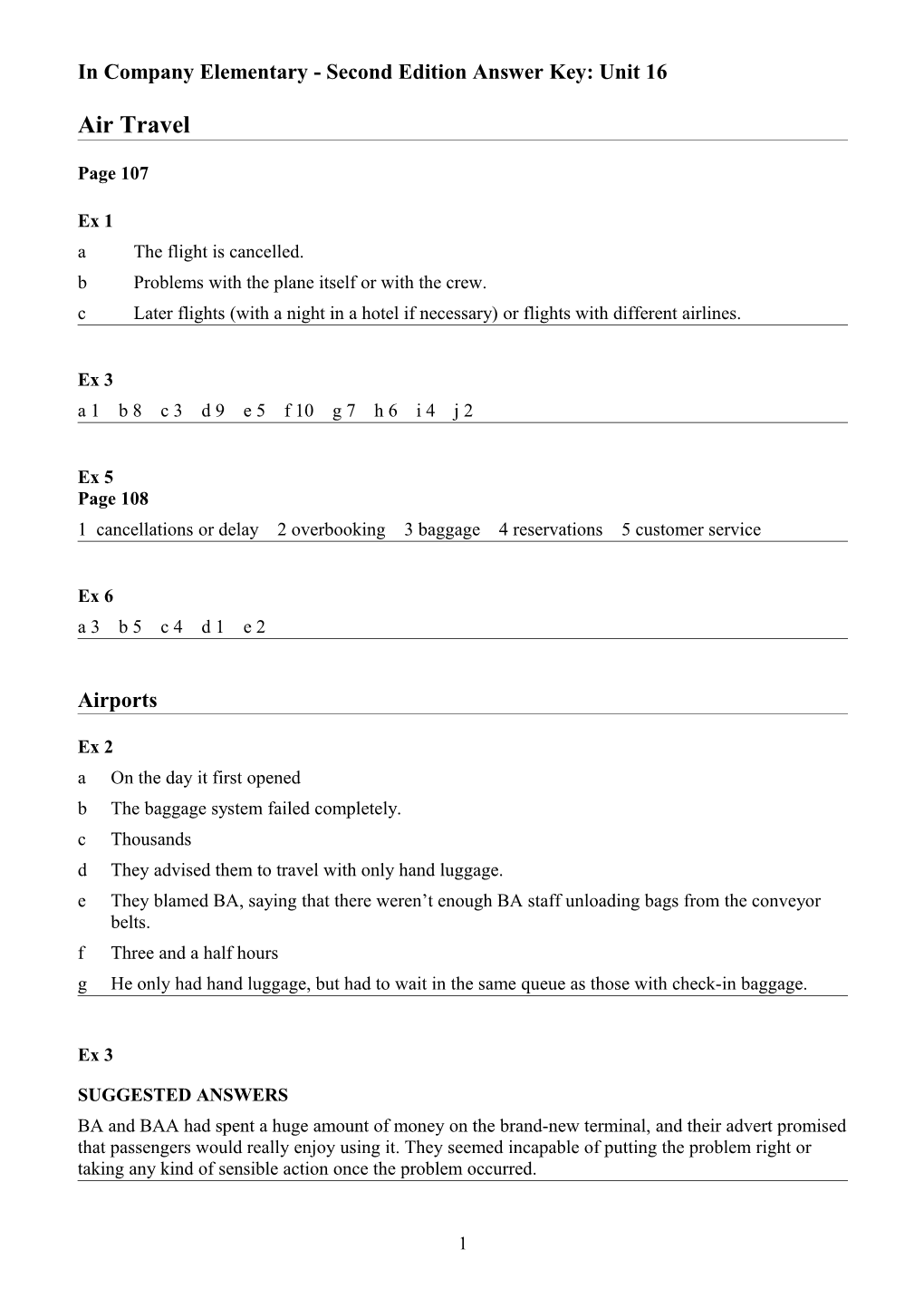 In Company Elementary Second Edition Answer Key: Unit 16