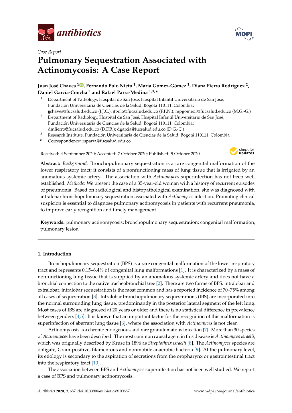 Pulmonary Sequestration Associated with Actinomycosis: a Case Report