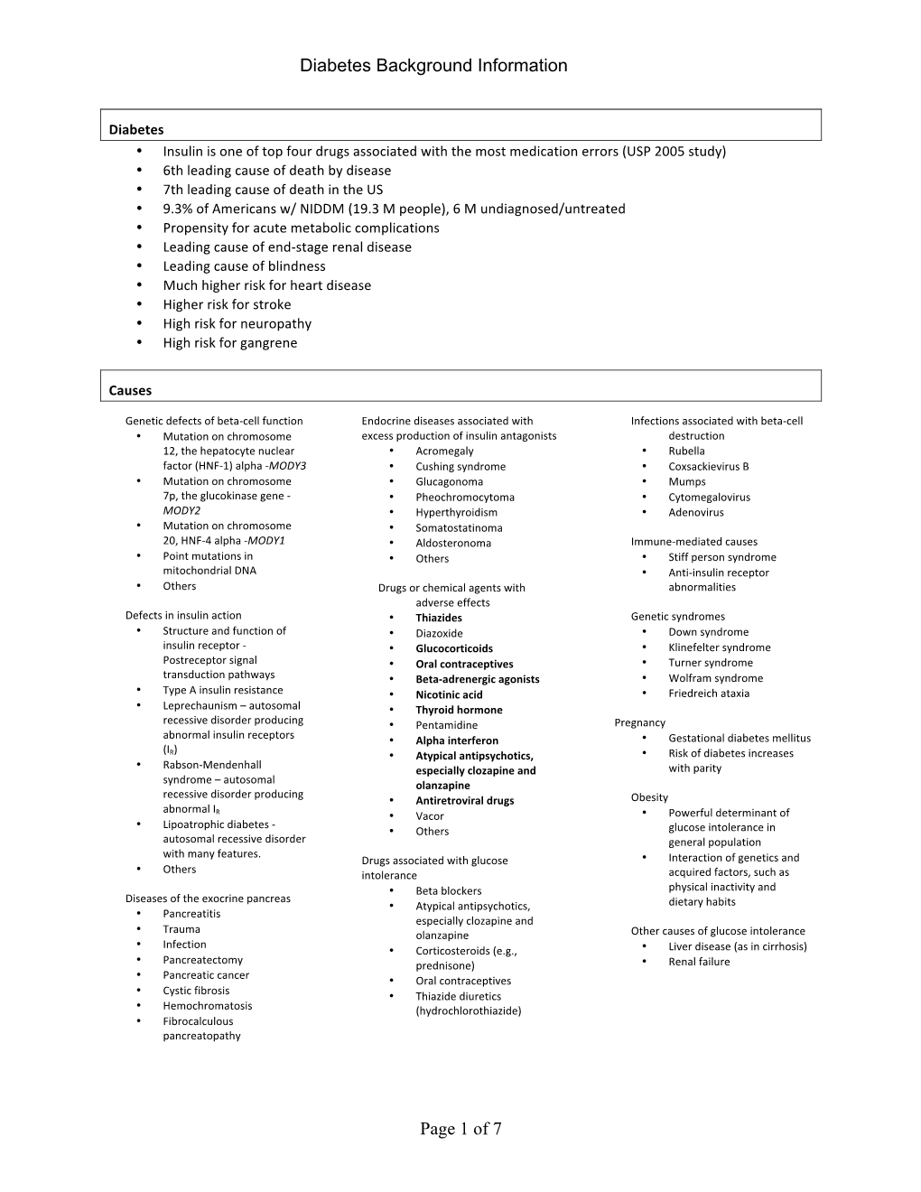 Diabetes Background Information Page 1 of 7