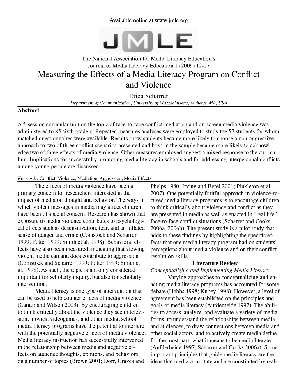 Measuring the Effects of a Media Literacy Program on Conflict and Violence