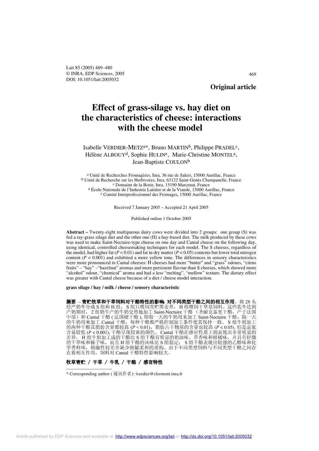 Effect of Grass-Silage Vs. Hay Diet on the Characteristics of Cheese: Interactions with the Cheese Model