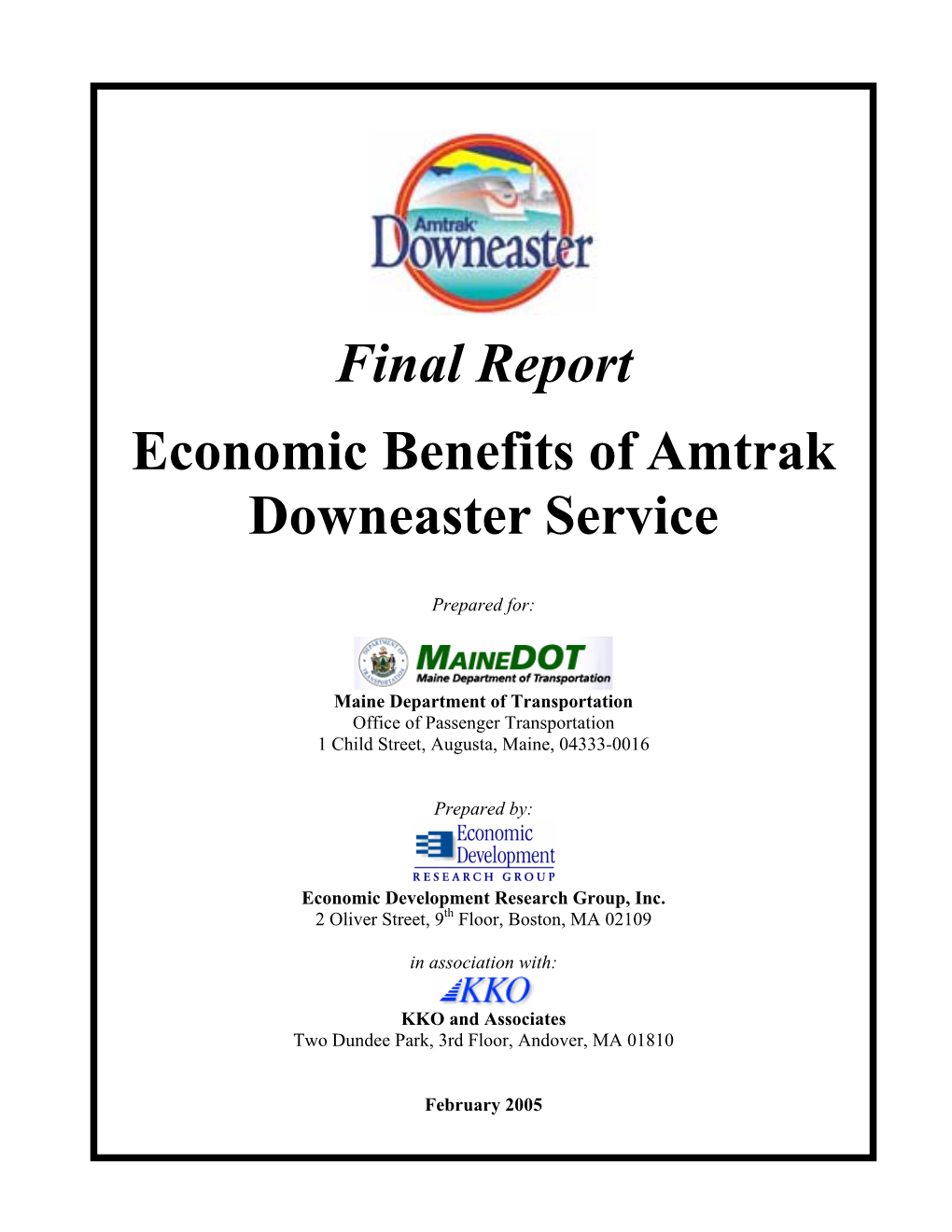Final Report Economic Benefits of Amtrak Downeaster Service