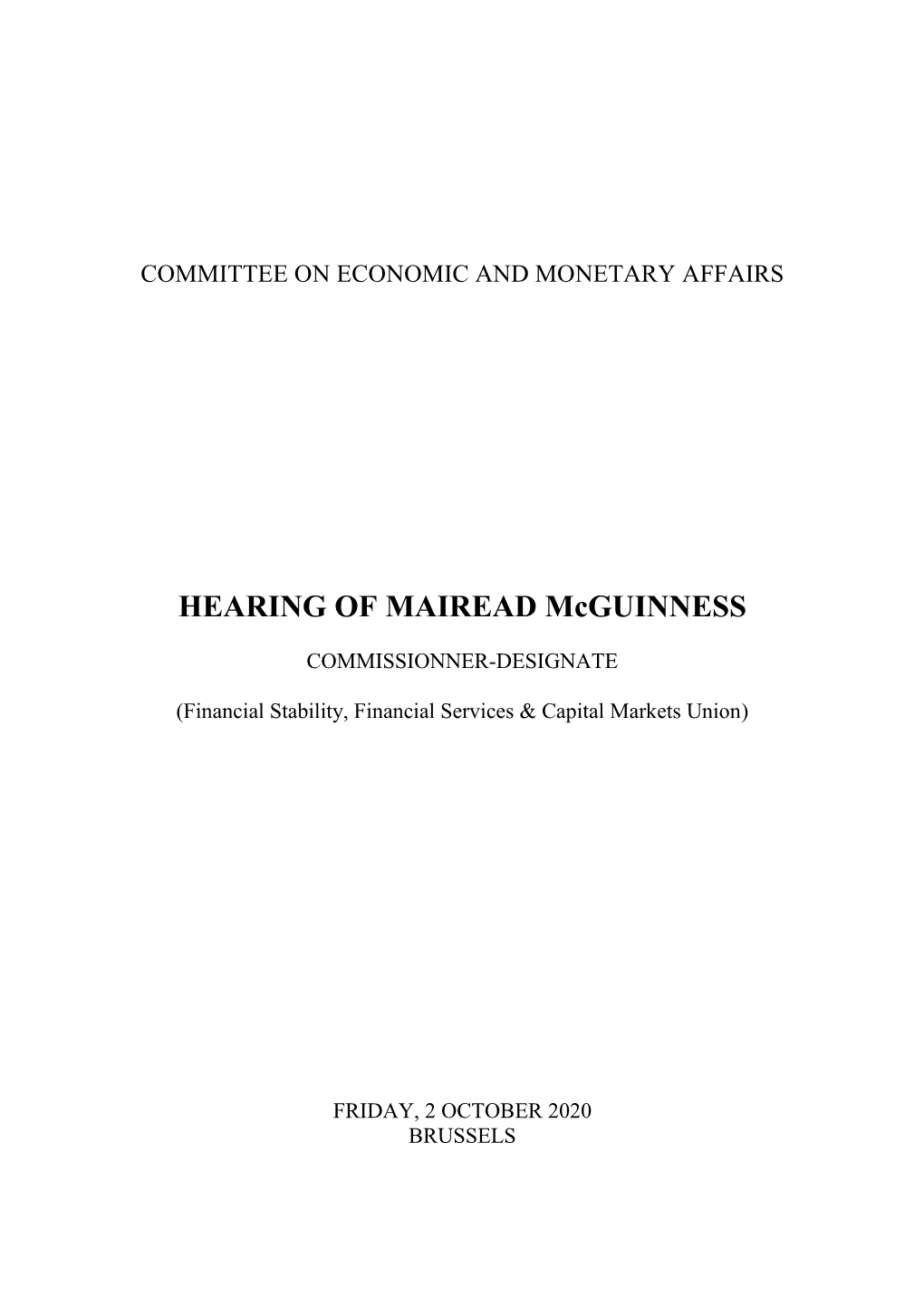 HEARING of MAIREAD Mcguinness