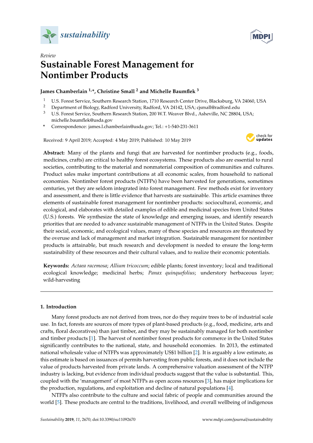 Sustainable Forest Management for Nontimber Products