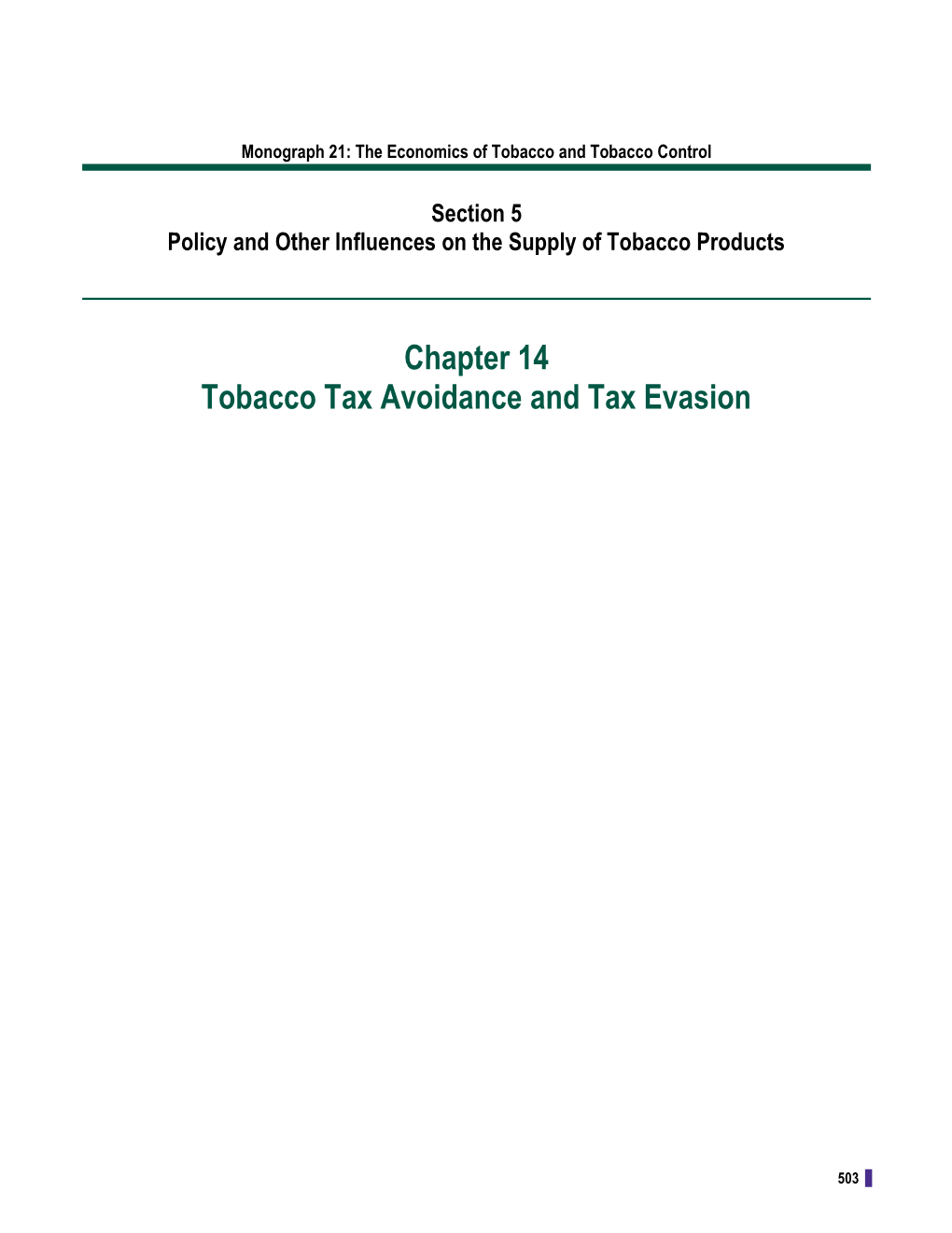 Chapter 14 Tobacco Tax Avoidance and Tax Evasion