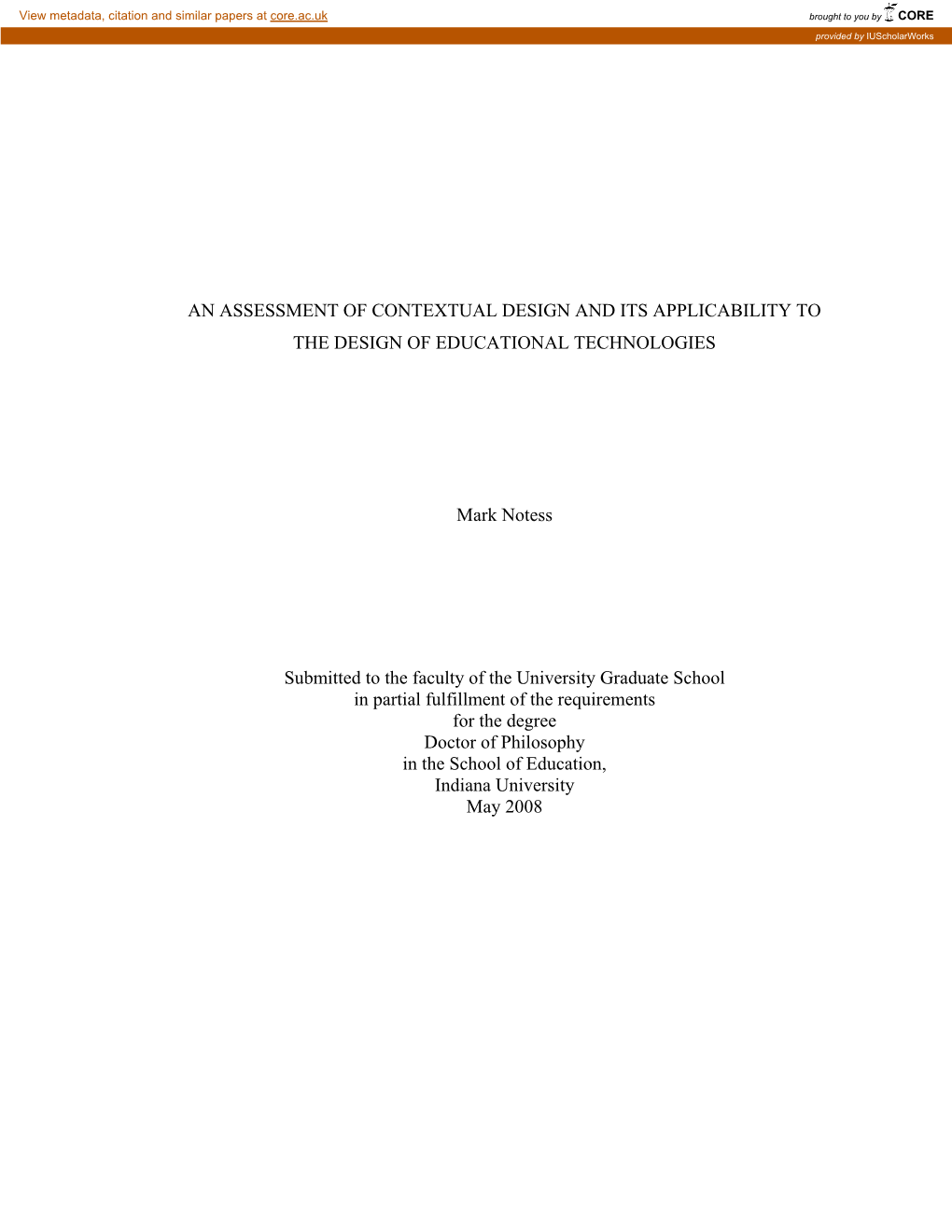 An Assessment of Contextual Design and Its Applicability to the Design of Educational Technologies