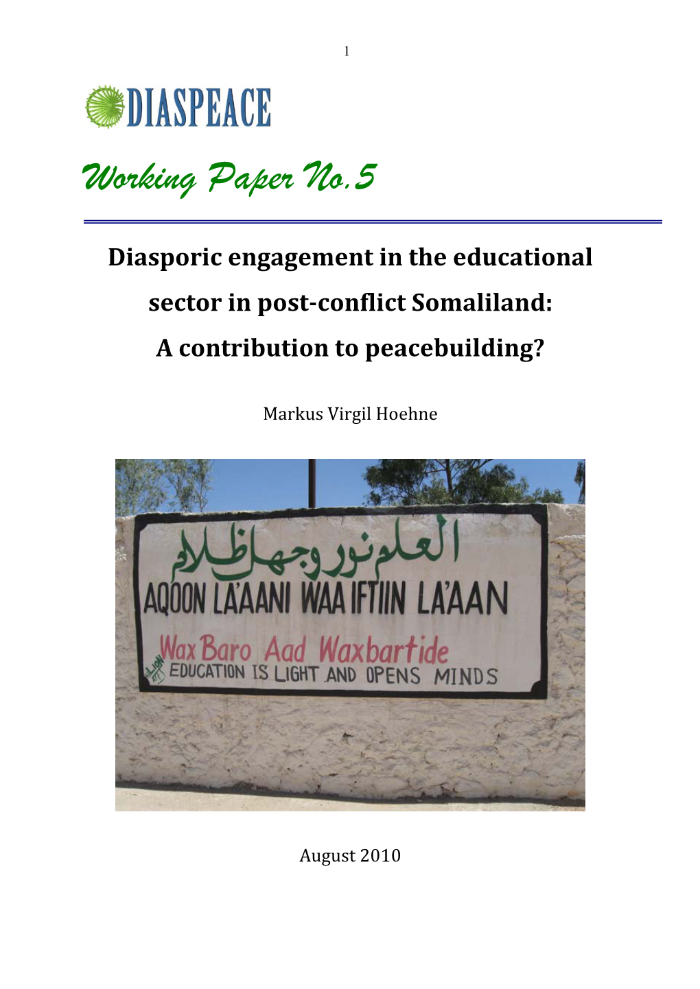 Diasporas for Peace in the Horn of Africa: Introduction to Preliminary