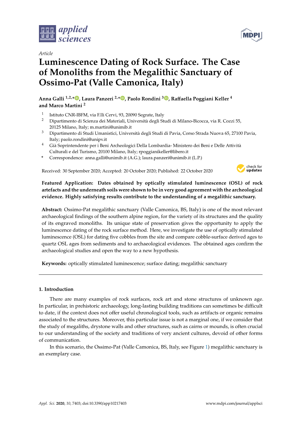 Luminescence Dating of Rock Surface. the Case of Monoliths from the Megalithic Sanctuary of Ossimo-Pat (Valle Camonica, Italy)