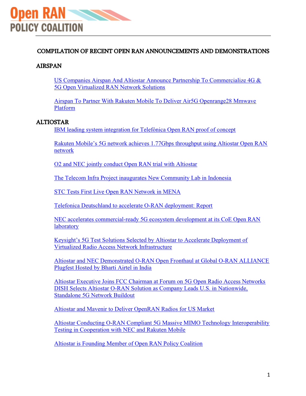 US Companies Airspan and Altiostar Announce Partnership to Commercialize 4G & 5G Open Virtualized RAN Network Solutions