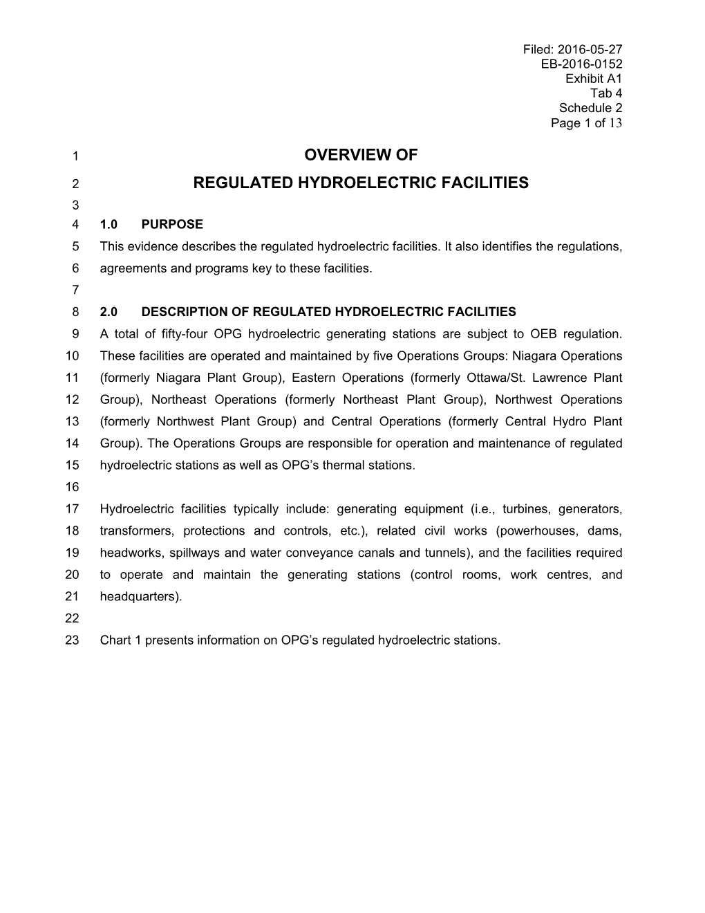 Overview of Regulated Hydroelectric Facilities