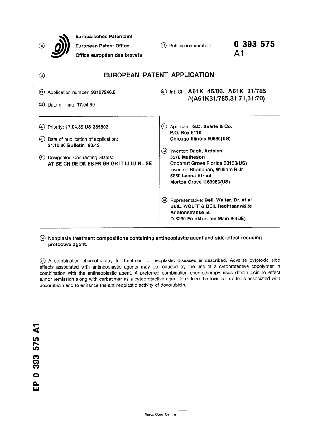 Neoplasia Treatment Compositions Containing Antineoplastic Agent and Side-Effect Reducing Protective Agent