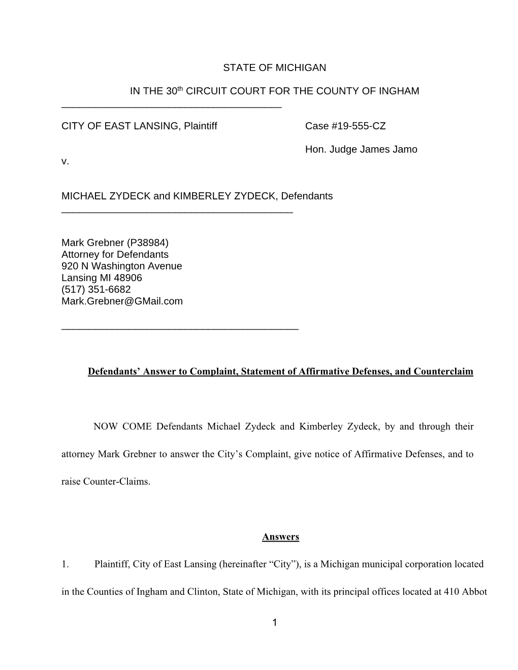 1 STATE of MICHIGAN in the 30Th CIRCUIT