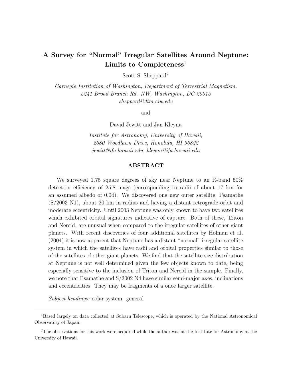 “Normal” Irregular Satellites Around Neptune: Limits to Completeness1 Scott S