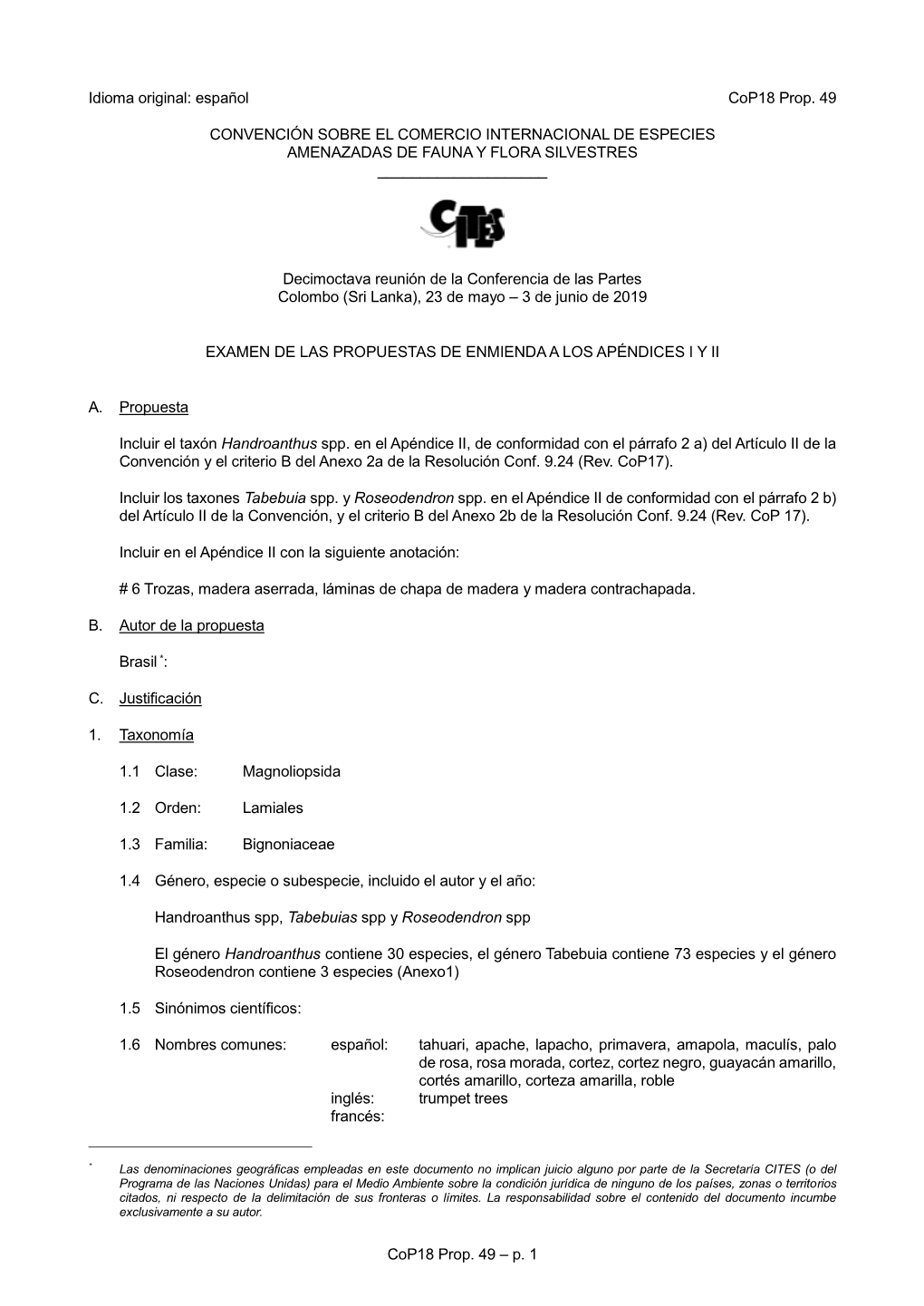 Cop18 Prop. 49 – P. 1 Idioma Original