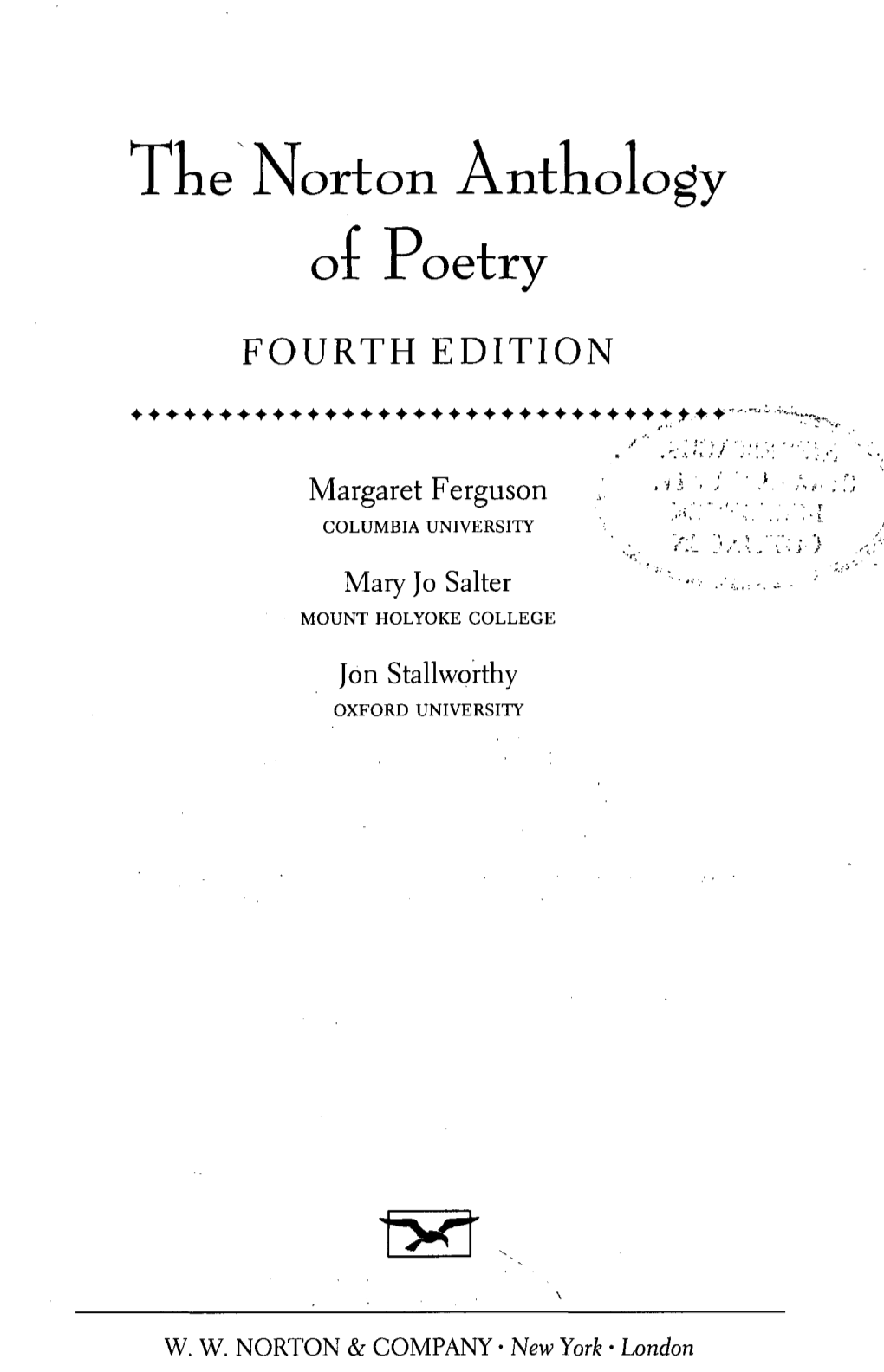 I He Norton Anthology Or Poetry FOURTH EDITION