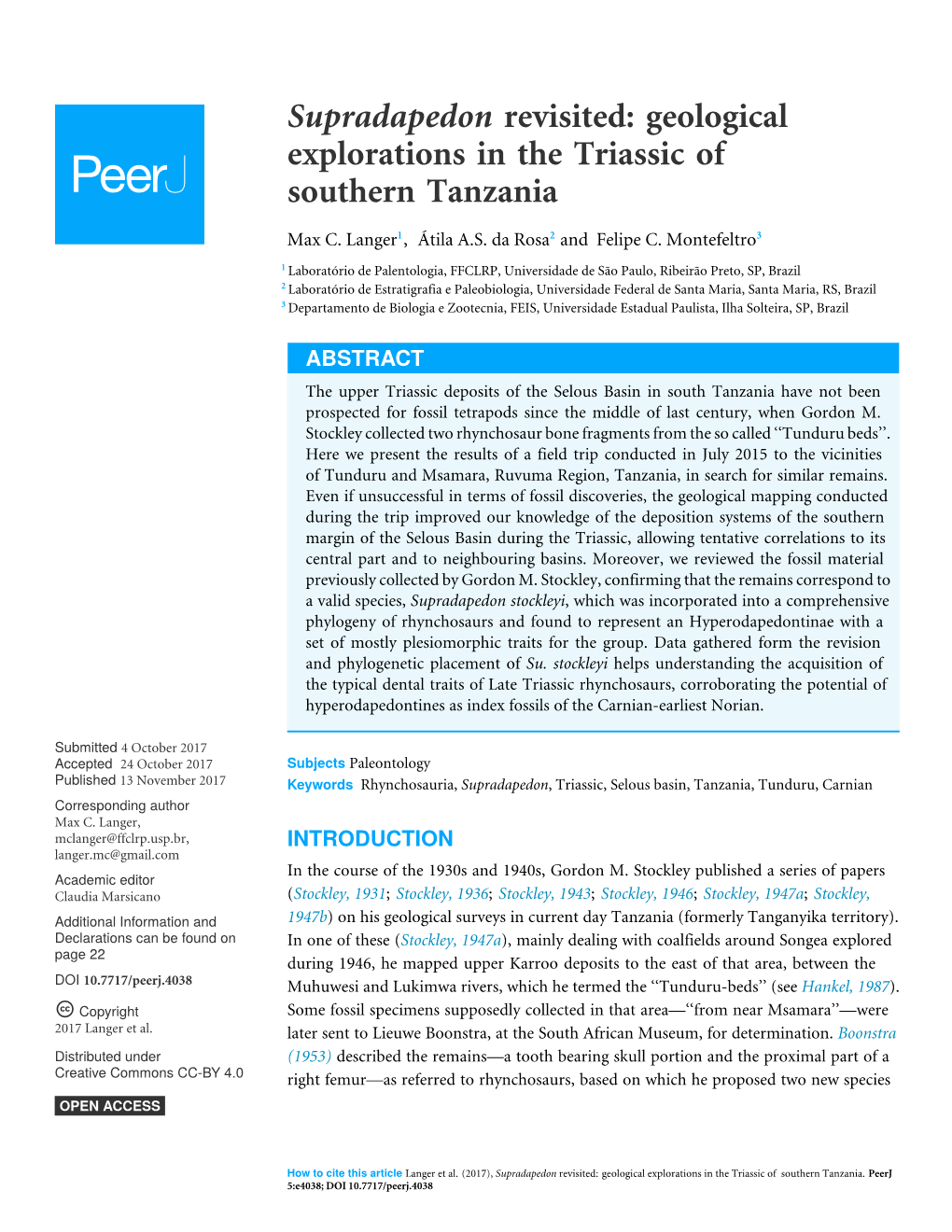 Geological Explorations in the Triassic of Southern Tanzania