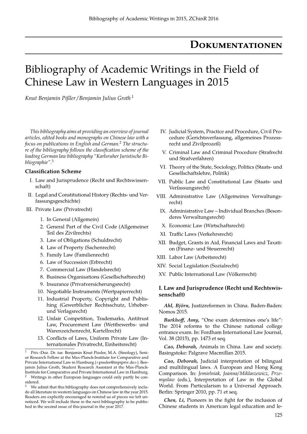 Dokumentationen Bibliography of Academic Writings in the Field Of