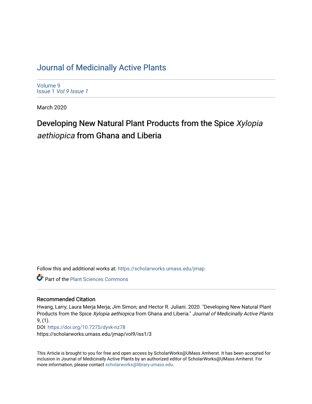 Developing New Natural Plant Products from the Spice Xylopia Aethiopica from Ghana and Liberia
