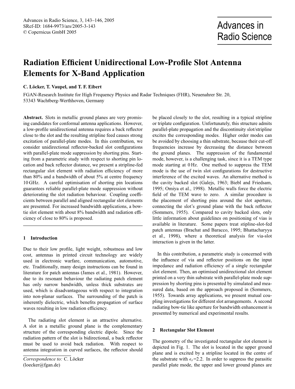 Radiation Efficient Unidirectional Low-Profile Slot Antenna Elements