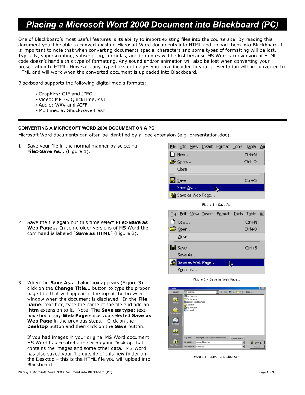 Placing a Microsoft Word 2000 Document Into Blackboard (PC)