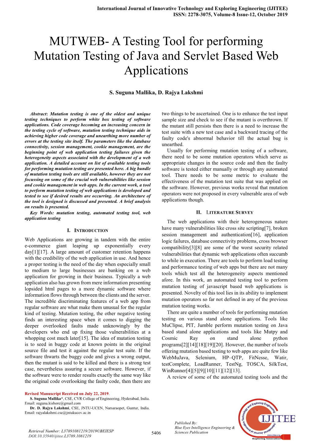 A Testing Tool for Performing Mutation Testing of Java and Servlet Based Web Applications