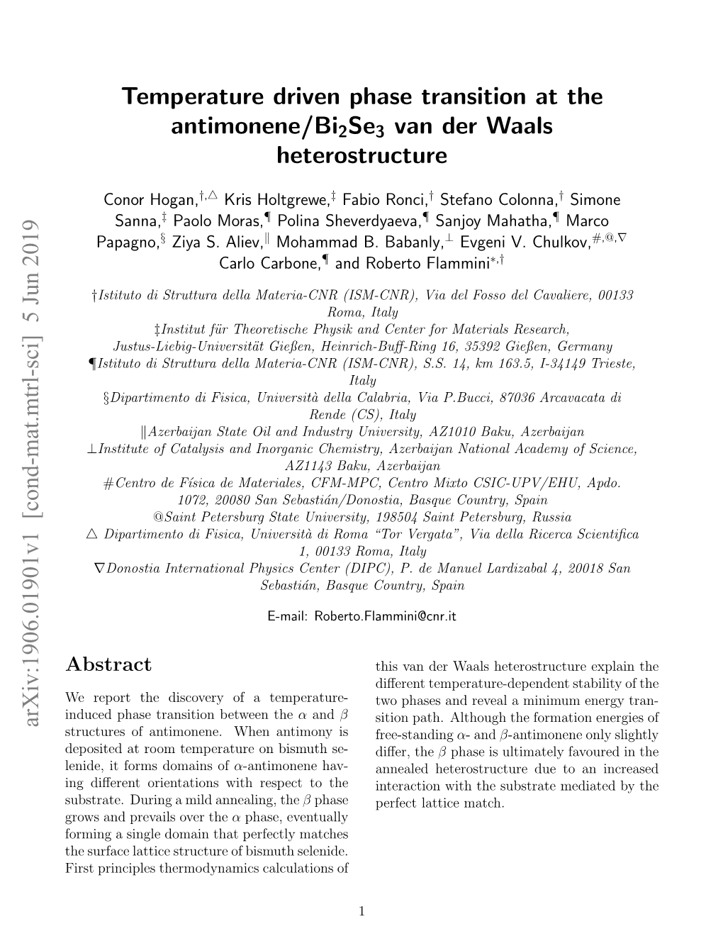 Temperature Driven Phase Transition at the Antimonene/Bi2se3 Van Der Waals Heterostructure