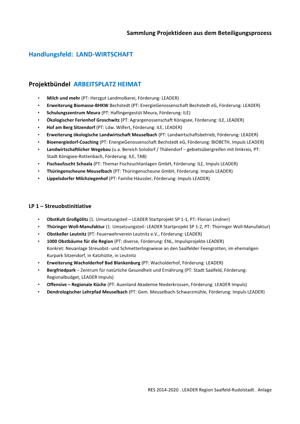 Sammlung Projektideen Aus Dem Beteiligungsprozess