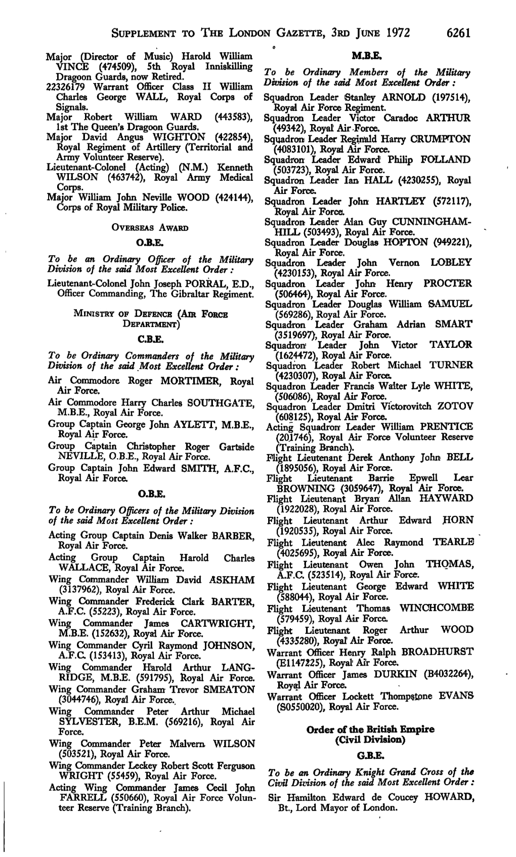 Supplement to the London Gazette, Srd June 1972 6261