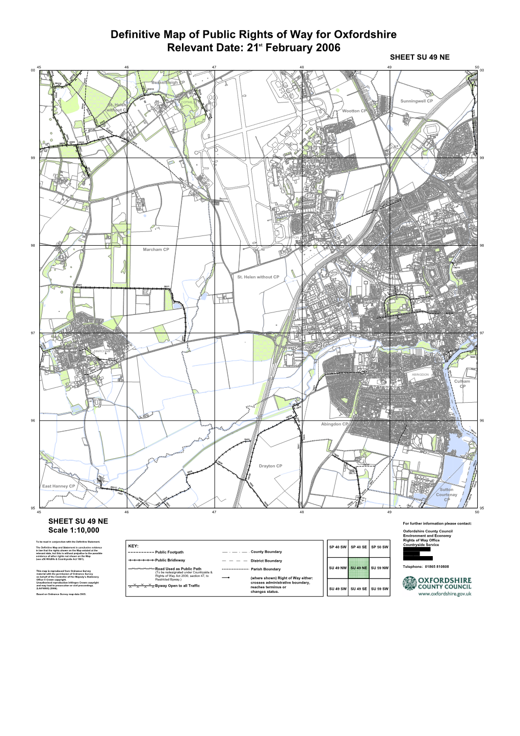 Definitive Map of Public Rights of Way for Oxfordshire Relevant Date: 21St February 2006 Colour SHEET SU 49 NE