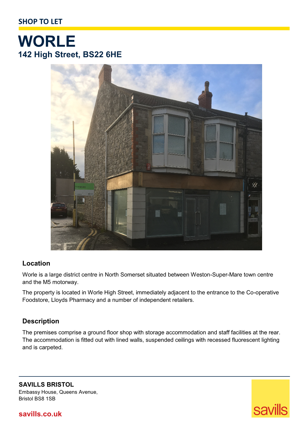 SHOP to LET 142 High Street, BS22