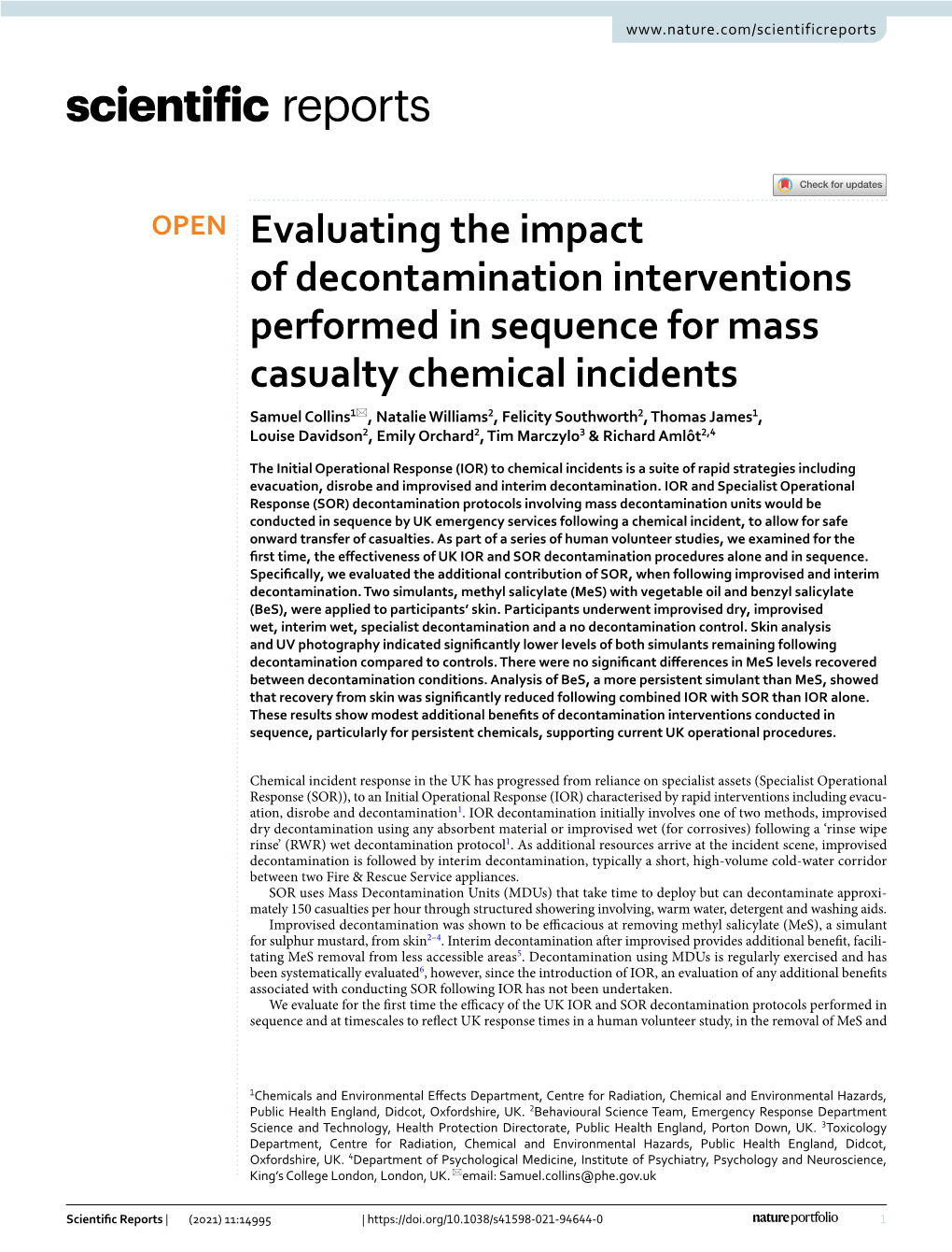 Evaluating the Impact of Decontamination Interventions Performed in Sequence for Mass Casualty Chemical Incidents