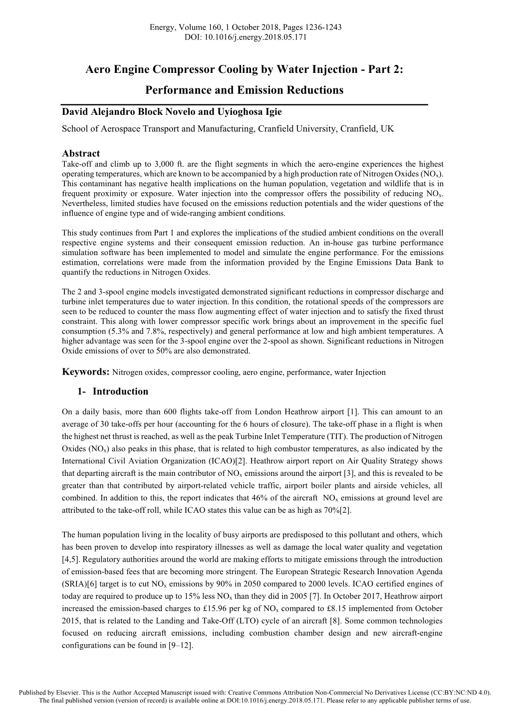 Aero Engine Compressor Cooling by Water Injection - Part 2: Performance and Emission Reductions