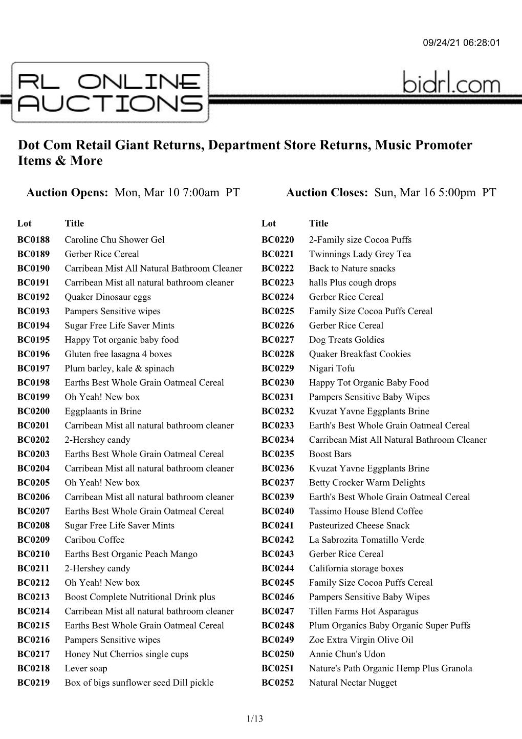 Dot Com Retail Giant Returns, Department Store Returns, Music Promoter Items & More