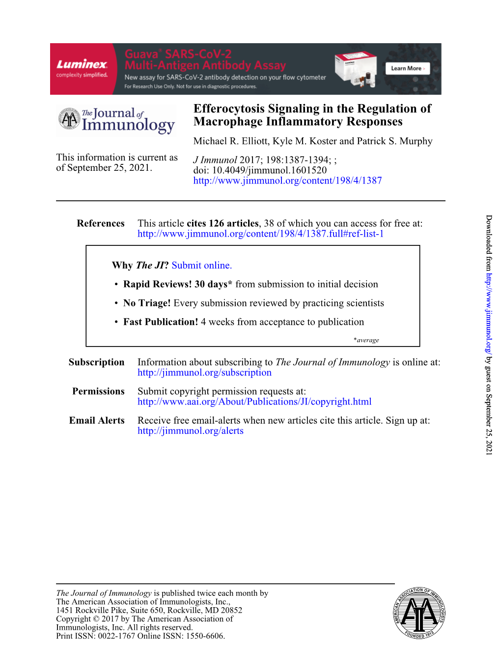 Efferocytosis Signaling in the Regulation of Macrophage Inflammatory Responses Michael R