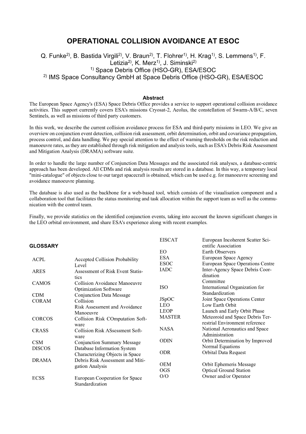 Operational Collision Avoidance at Esoc