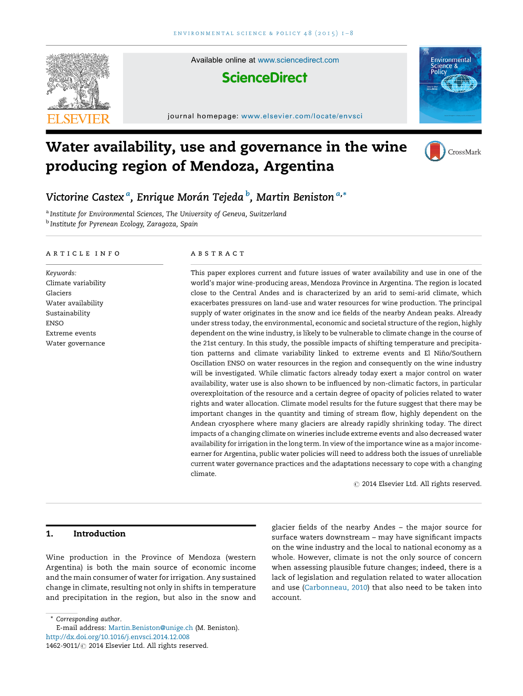 Water Availability, Use and Governance in the Wine Producing