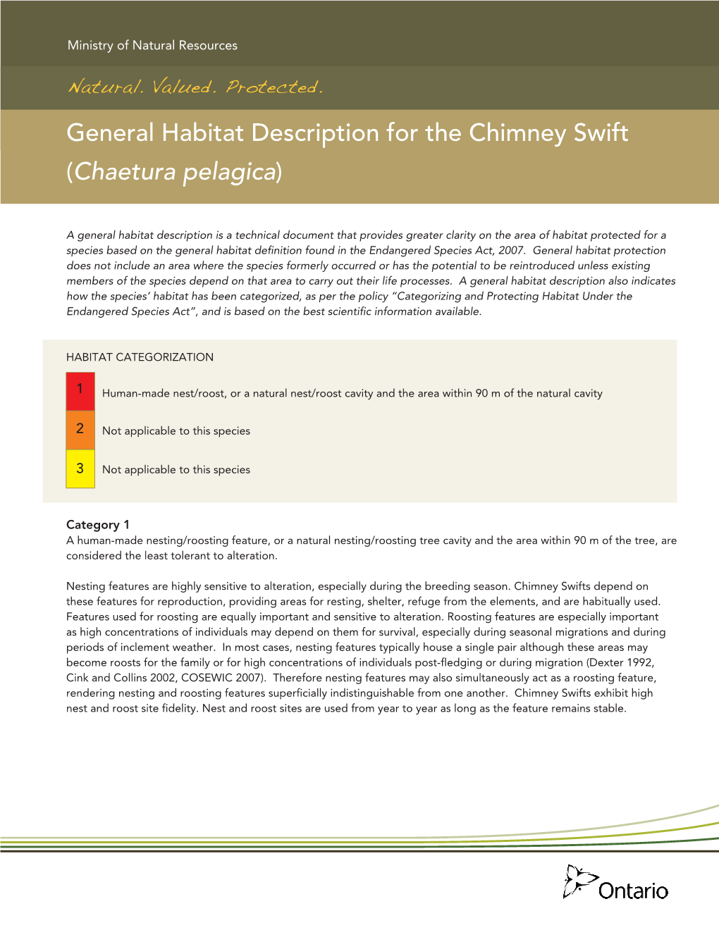 General Habitat Description for the Chimney Swift (Chaetura Pelagica)