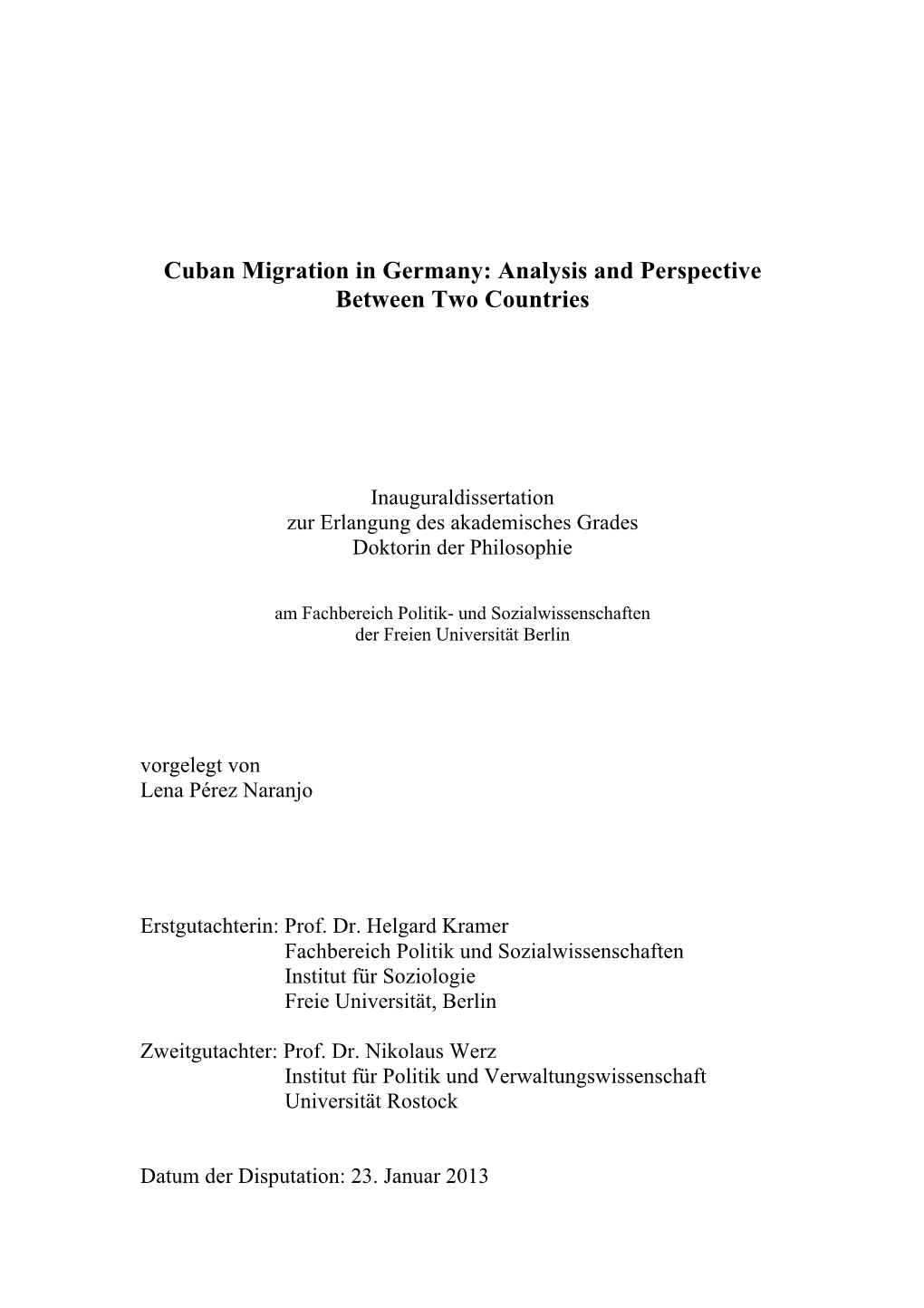 Cuban Migration in Germany: Analysis and Perspective Between Two Countries