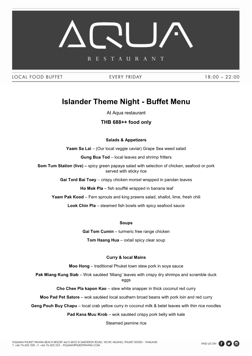 Islander Theme Night - Buffet Menu